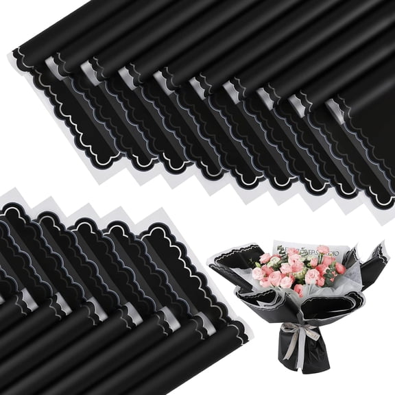 20 Sheets Flower Wrapping Paper - Waterproof Floral Bouquet Wrapping Paper, Florist Supplies Packaging Paper for Wedding Birthday Gift DIY Crafts (Black)