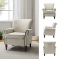 thumbnail image 4 of Wingback Accent Chairs Wood Legs Set of 2 Upholstered Sofa Armchairs Fabric Nailhead Trim Home Living Room Oatmeal, 4 of 8