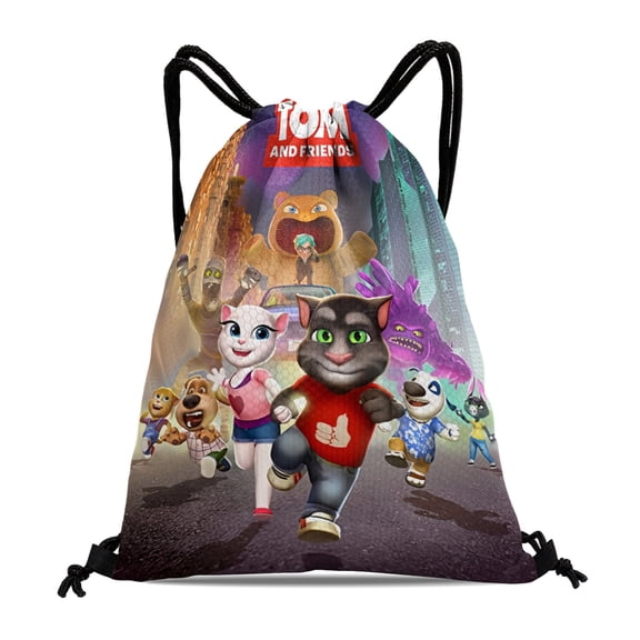 Drawstring Backpack for Talking Tom Sackpack Women Men Adults Party Favor Bags Sports for Gym Travel Swimming Hiking Camping Tote Bag 11.8 × 15.7 in