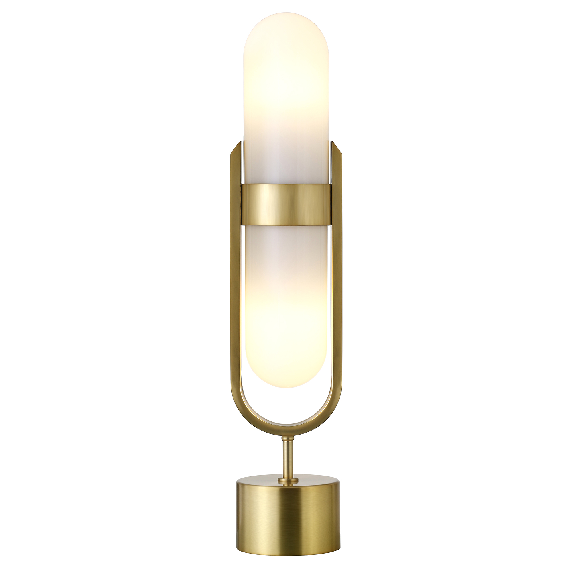 Blair Pill-Shaped Table Lamp with Milk Glass Shade in Brass/White