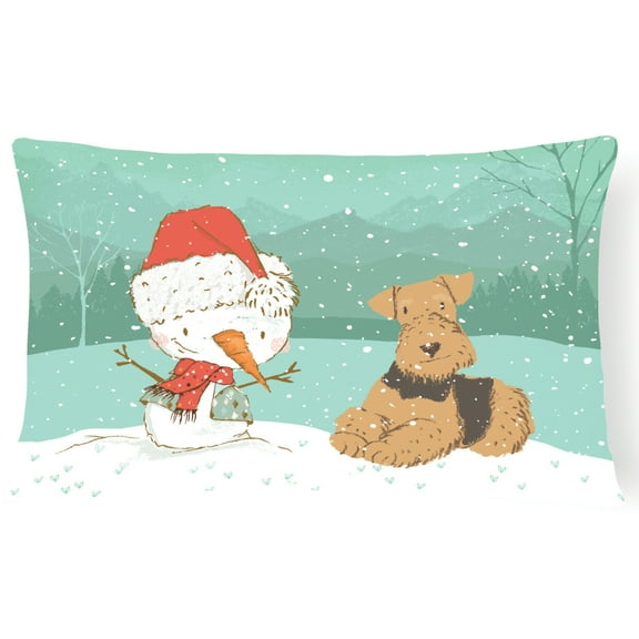 Carolines Treasures CK2078PW1216 Airedale Terrier Snowman Christmas Canvas Fabric Decorative Pillow