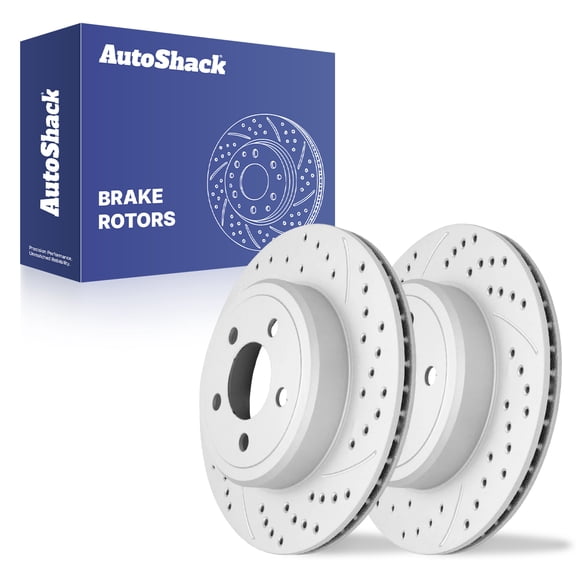 AutoShack Rear Vented Drilled & Slotted Coated Brake Rotors Silver Matte Finish 2-PC Set Replacement for 2006-2014 Dodge Charger 2005-2014 Chrysler 300 TurboGuard 12.59" (319.8 mm)