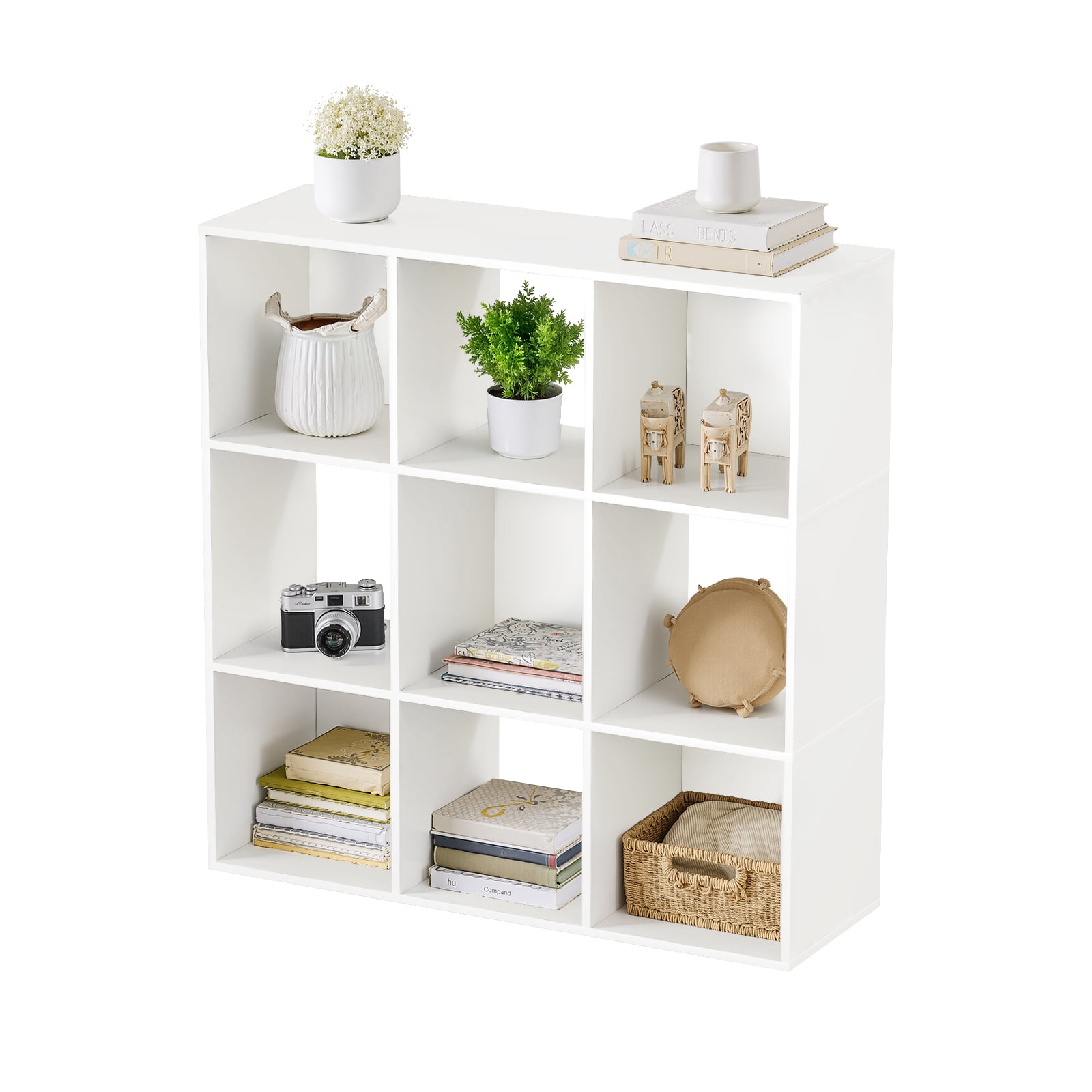 Simenmax 9 Cube Storage Organizer, Bookshelf with 5 Removable Back Panels for Living Room, Bedroom, Home Office, White