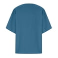 thumbnail image 4 of larppty Oversized Crew Neck Linen Tops for Women Short Sleeve Cotton Blend Tee Shirts (Blue, M), 4 of 5