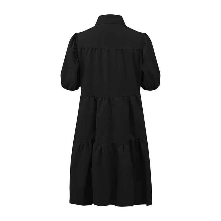 black puff sleeve babydoll dress Ayolanni Dresses for Women 2026 Solid Ruffle Short Collared Midi Shirt Casual Holiday Beach Sundress L, Women's, Size Sewing Accessories FIT:Regular KissProm Pink Halter Satin Babydoll mini dress Loosely Fitted