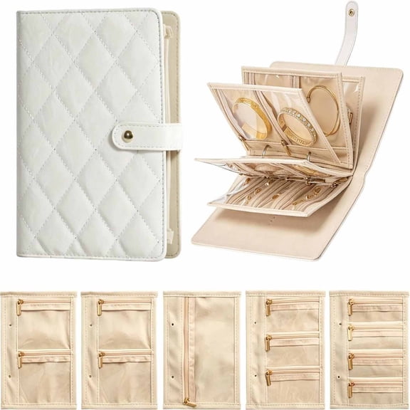 Travel Jewelry Notebook with 5 Detachable Pages, Portable PU Leather Jewelry Book Case for Women, Velvet Jewelry Pouch with Zippers, Tangle-Free for Necklaces & Rings (Pink)