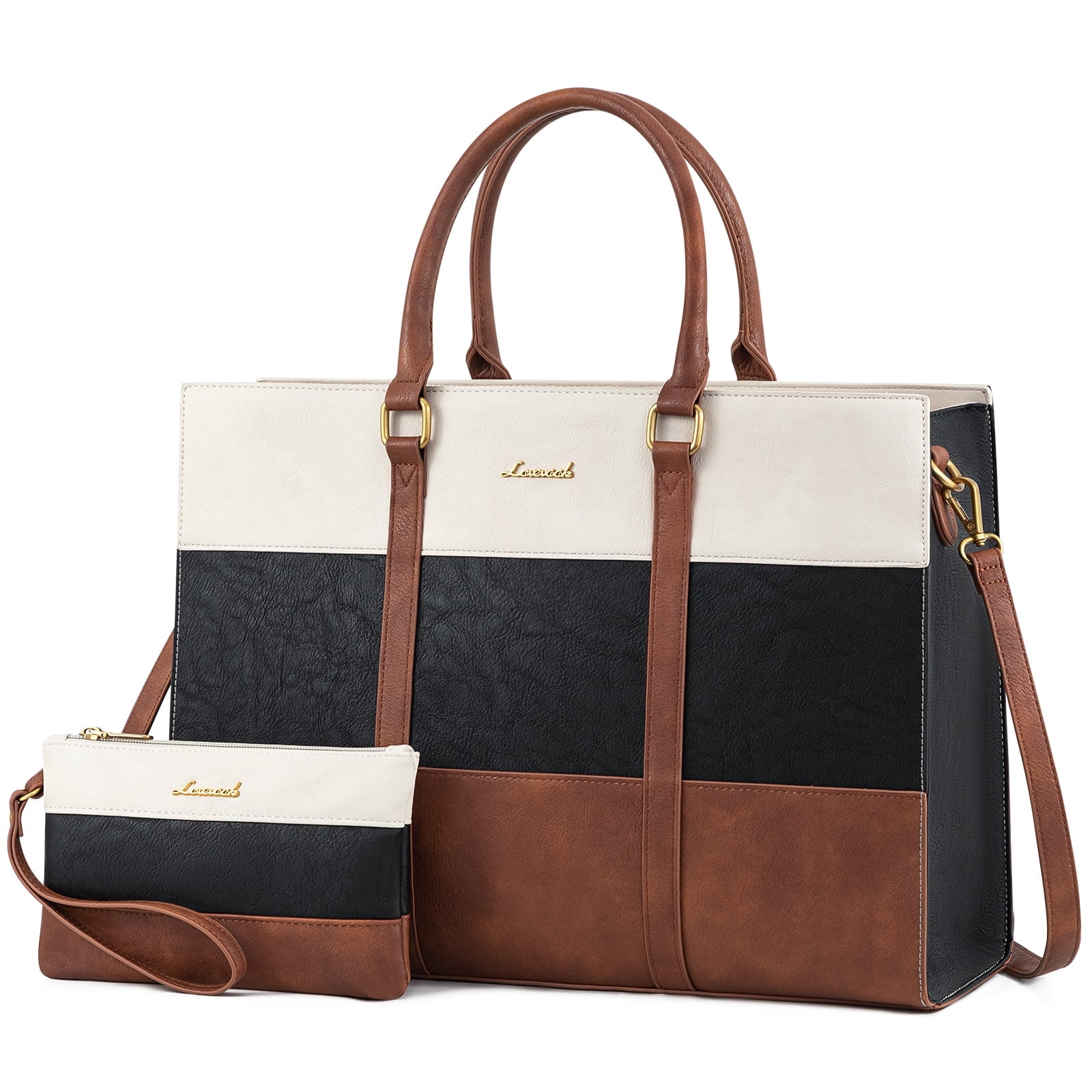 Lovevook Vintage Handbag Purses, Large Laptop Tote Bag for Women Fit 15.6 Inch Laptop, Tote Bag, Waterproof Pu Leather Work Bags for Elegance Ladies