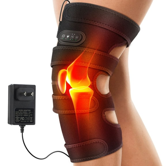 Heated Knee Brace Wrap, Knee Massager with Heat & Vibration, 4 Motor Vibration Massage & 3 Time Settings, 12V Direct Plug Power Supply, Gifts for Women Men