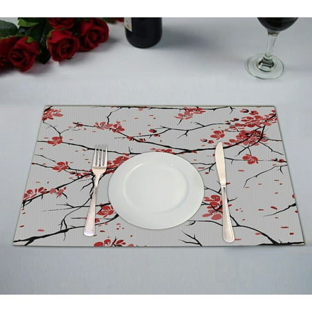 

ECZJNT cherry or sakura pattern Placemat Table Mat Cup Mat 12x18 inch Set of 2