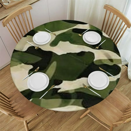 

BANET Camo Print Round Tablecloth WashableTable Cloth Decorative Table Cover for Dining Table Camping 54 -58