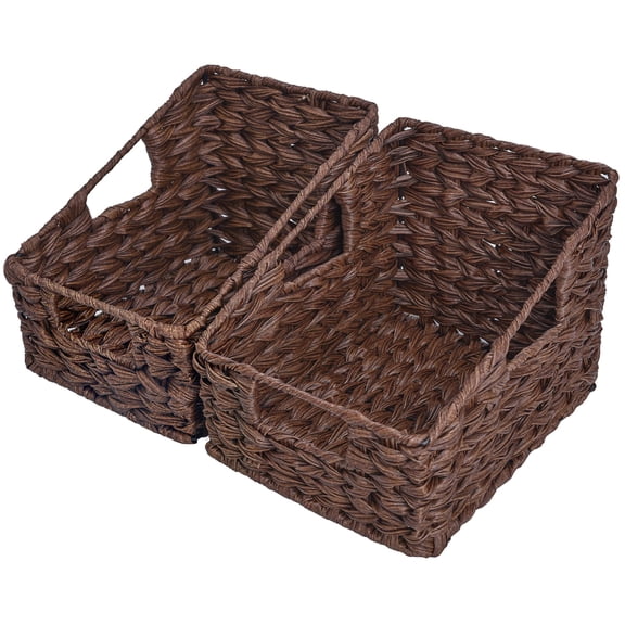 Wicker Storage Baskets, Waterproof Wicker Basket with Handles | Wicker Storage Baskets for Pantry, Open Front Basket for Shelves, Kitchen Storage Baskets, Decorative Basket for Home Decor