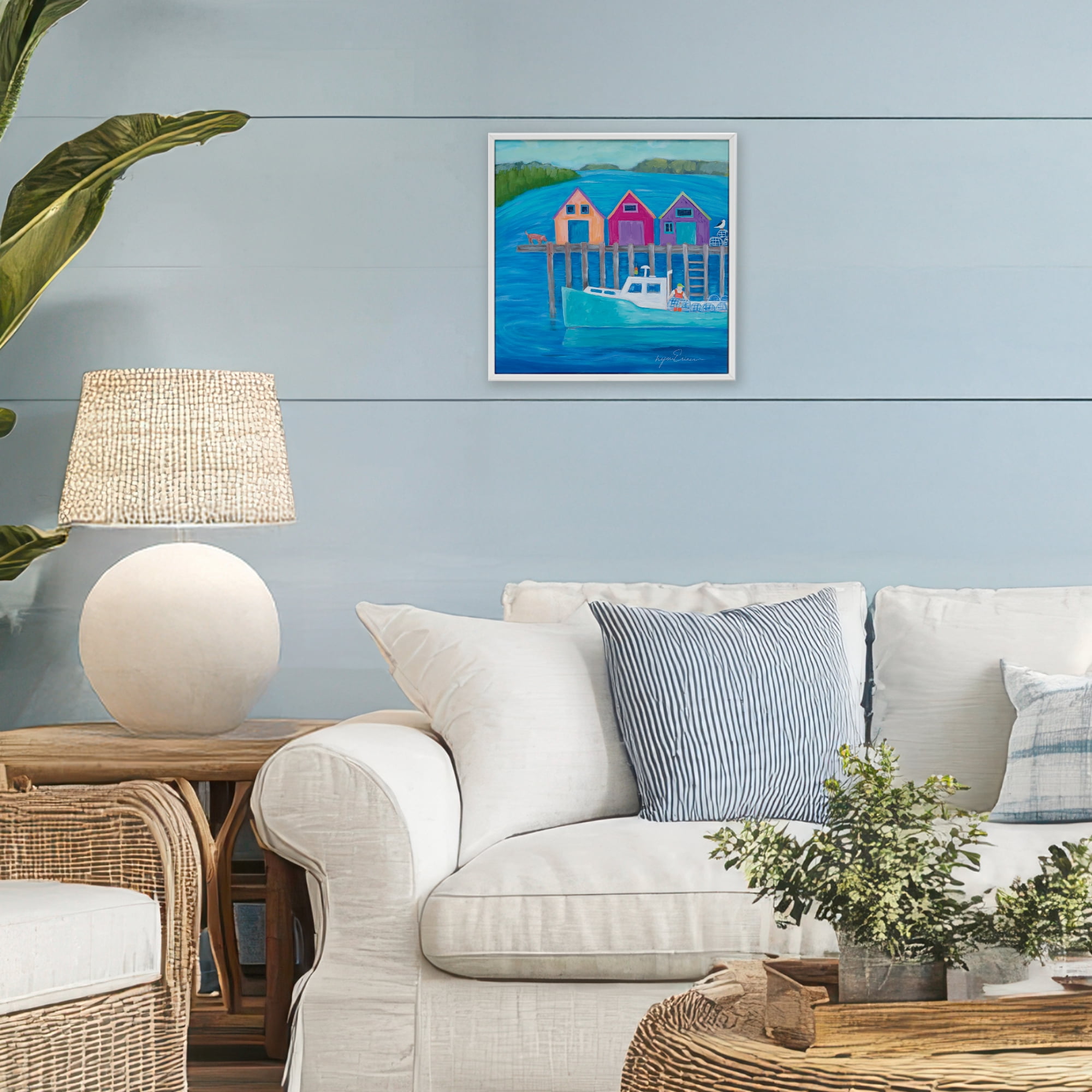 Stupell Industries Work Day at Seaside Village White Framed Giclee Art, design by Lynn Ericson Fine Art