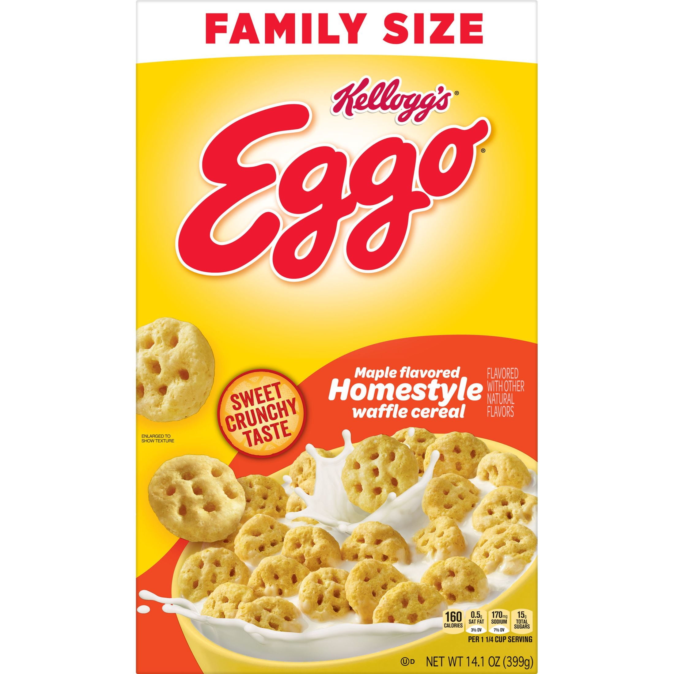 Eggo Maple Flavored Homestyle Waffle Cold Breakfast Cereal, 14.1 oz