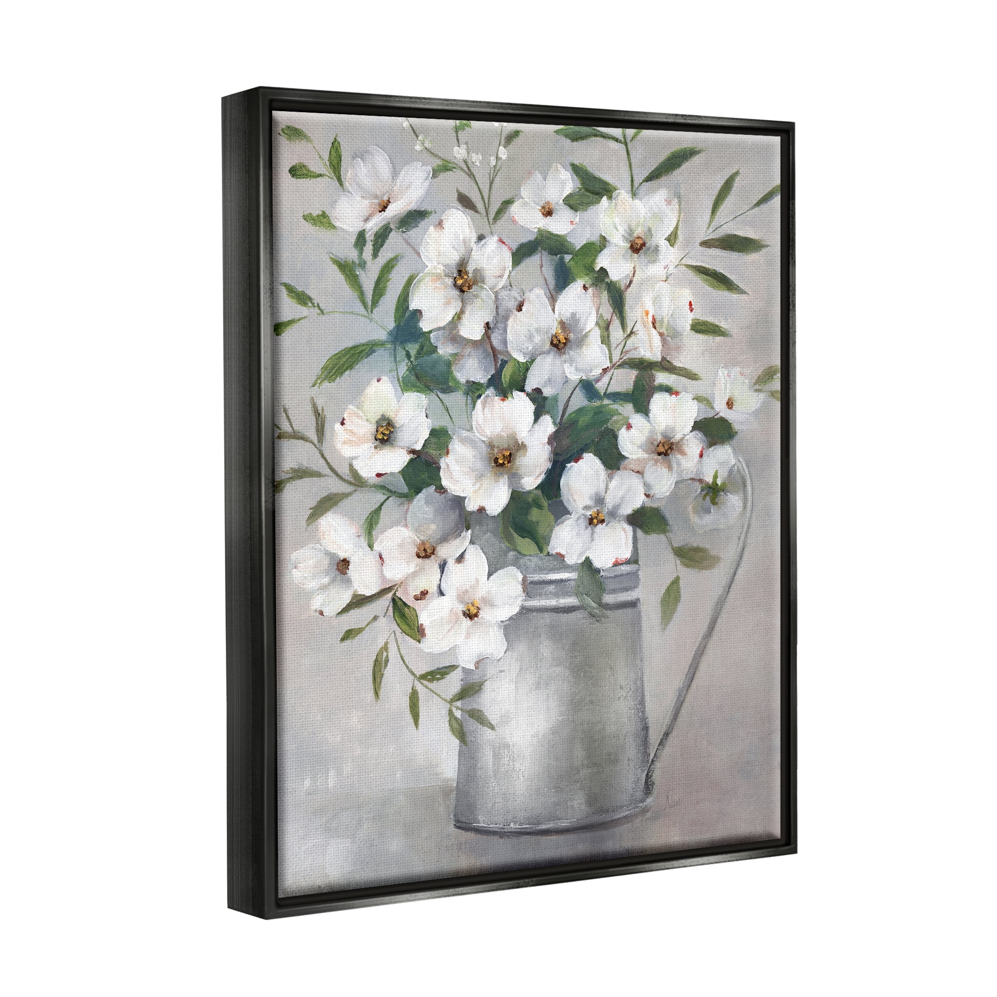 Stupell Industries Farmhouse Dogwood Floral Garden Botanical & Floral Painting Black Floater Framed Art Print Wall Art