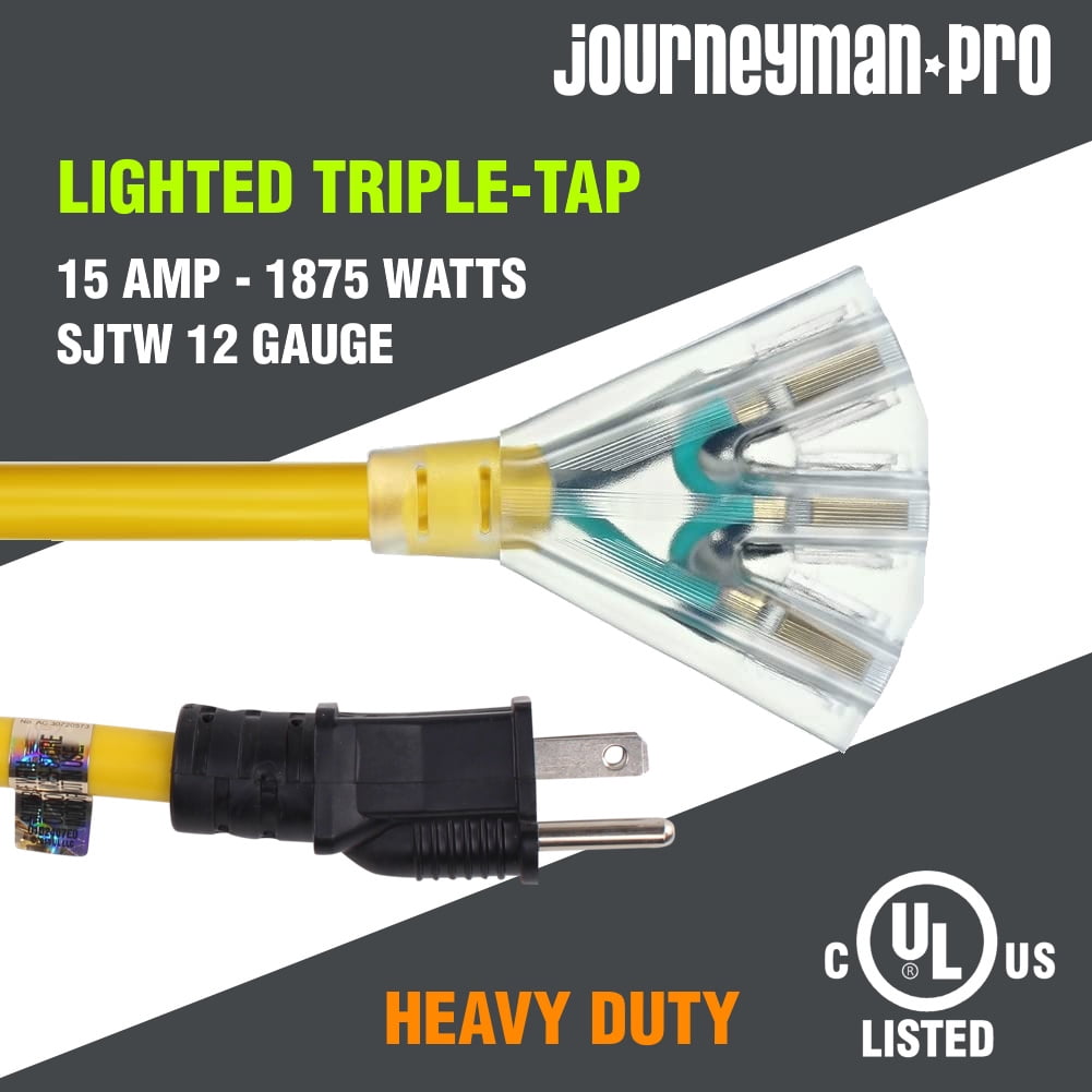 Journeyman-Pro 10 ft Yellow 3 Outlet Heavy Duty Extension Cord