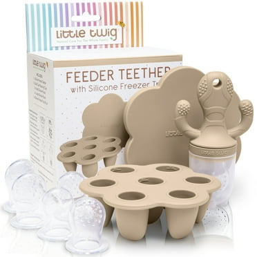 Little Twig Silicone Baby Fruit Feeder Teether Set with Pouches Freezer Tray & Measuring Cup, Ginger