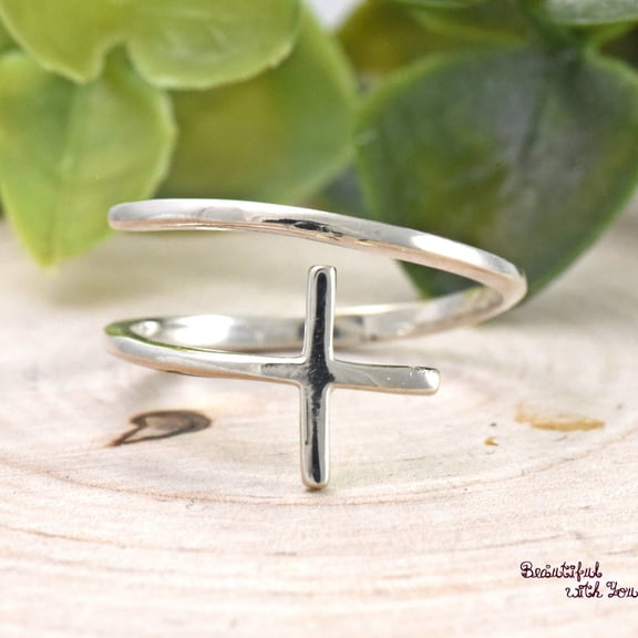 SS DESIGNS Sideways Cross Open Flexible Adjustable Midi Wraparound Ring 925 Sterling Silver Womens Everyday Dainty Jewelry Gift Ideas Unique Ring