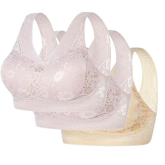 purcolt 3 Pack Womens Wireless Bra Embroidery Supportive Full Coverage Push Up Bras Comfortable No Underwire Breathable Tshirt Bras
