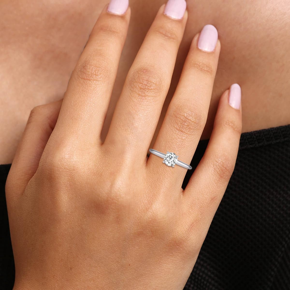 TimeLe$$ Classics 0.75 Carat Lab Grown 4 Prong Solitaire Round Cut Solitaire Diamond Engagement Ring For Women in 14K White Gold (Ring Size: 5)