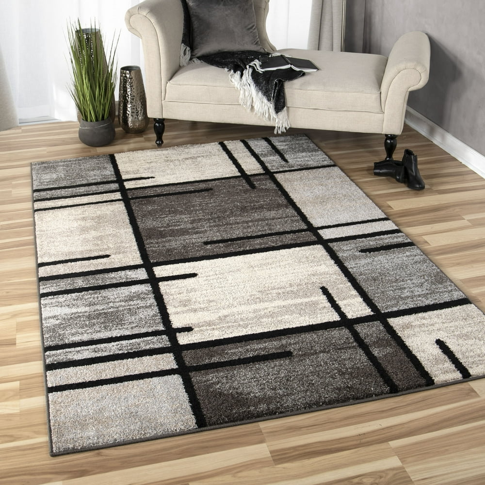 Better Homes and Gardens Spice Grid Indoor Area Rug, Charcoal, 94" x