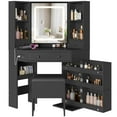 thumbnail image 3 of Corner Vanity Desk with LED Lighted Mirror & Rotating Shelves & Charging Station,Makeup Vanity Set with Mirror and Storage Stool,  Black Makeup Table with Drawers, Rotating Shelves, 3 of 8