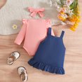 thumbnail image 4 of Huowey Girls Overalls Outfits Long Sleeve Bodysuit,Suspender Dresses,Headband 3 PC Set Bow Cartoon Fall Winter Clothes Cozy Outfit,Pink,9-12 Months, 4 of 4