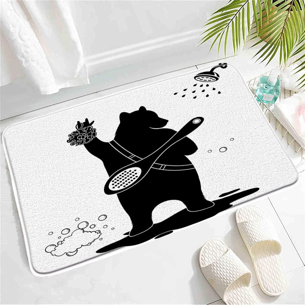 Funny Bear Bath Mat,Boys Cute Farmhouse Wild Animal Take a Bath Kids