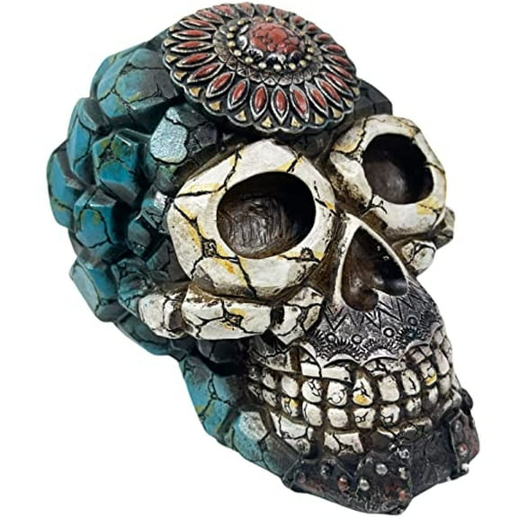 Urbalabs Day of The Dead DOD Gothic Floral Rose Flower Sugar Skull Decor Statue Skeleton Head Creepy Figurine Skull Gothic Colorful Skulls Dia De Los Muertos Decor (Teal Stone)