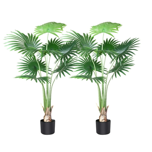2 Pack Artificial Palm Tree 4.6 Feet Fake Tropical Palm Plant,Perfect Faux Dypsis Lutescens