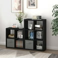 thumbnail image 3 of Bookshelf with Storage Bin, 4-Cube Storage Organizer, Modern Wood Open Bookcase, Multifunctional Display Shelf for Living Room, Bedroom, Home Office, Black, 3 of 8