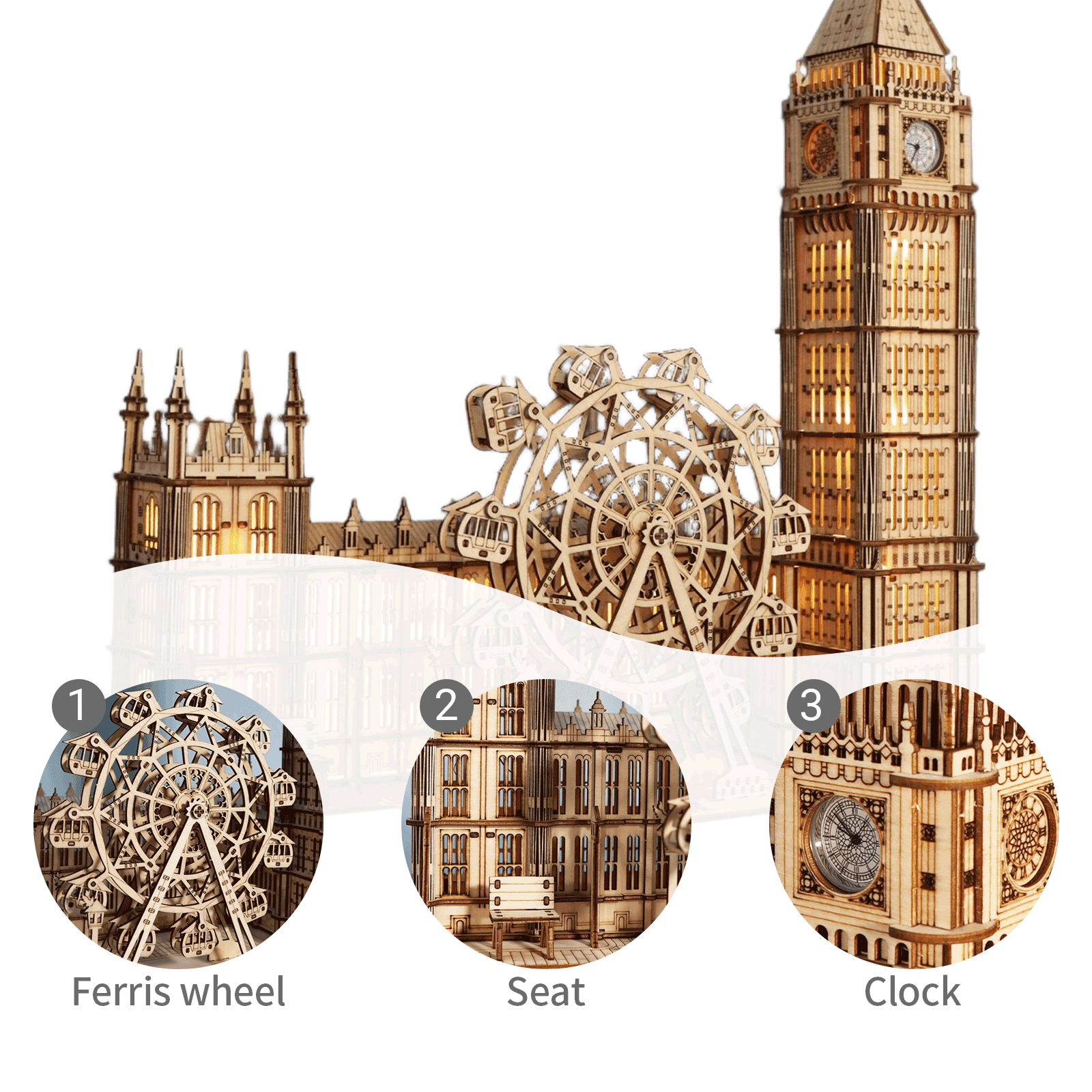 3D Wooden Puzzles - Big Ben Clock Tower Model Kit, Architectural Replica DIY Building Set & Collectible Home Decor, Unique Family Gift