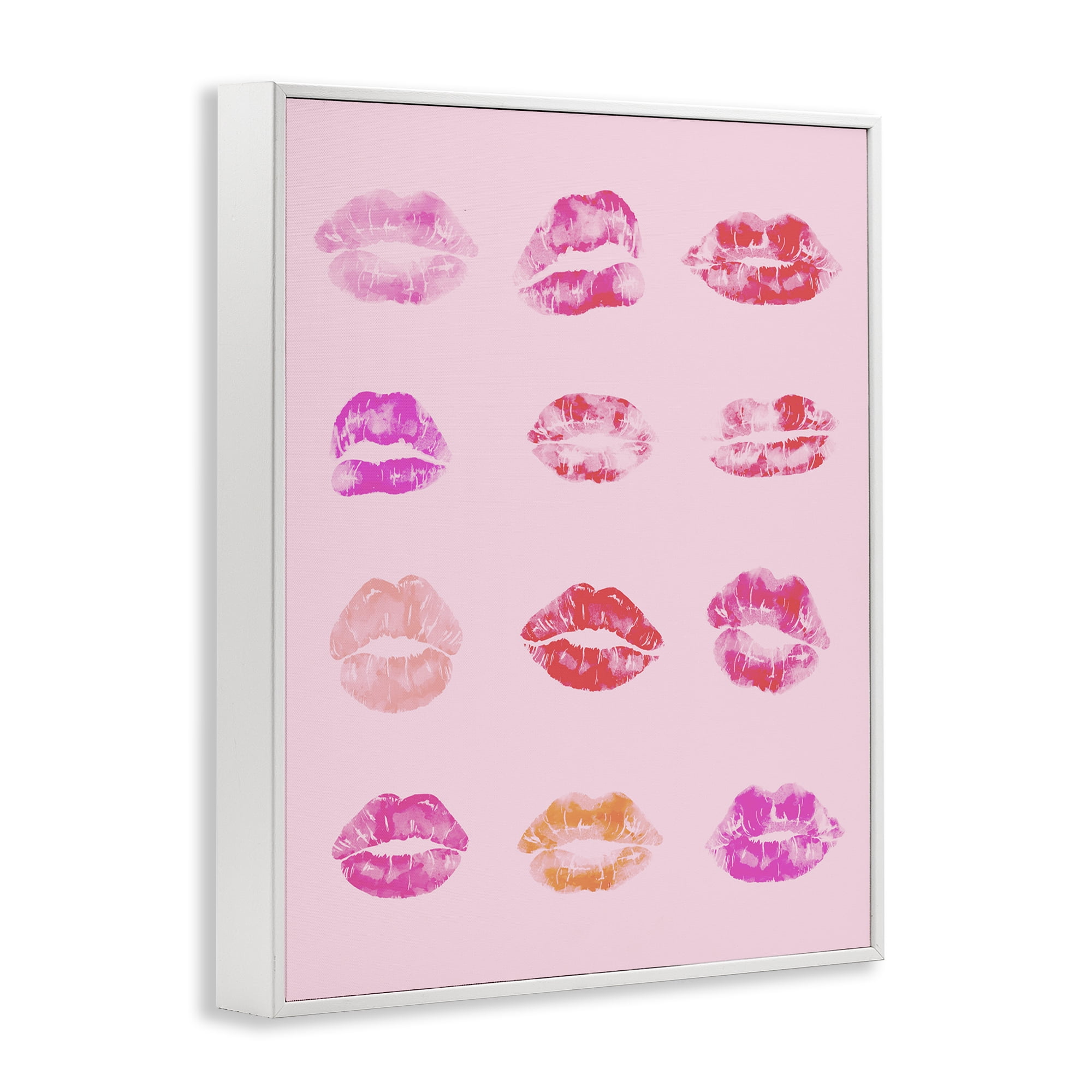 Stupell Industries Lipstick Kiss Pattern Beauty & Fashion Painting White Framed Art Print Wall Art, 24 x 30