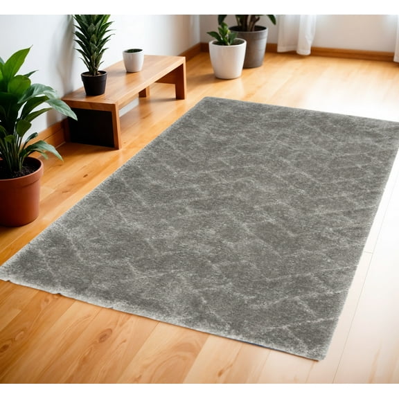 4' X 6' Gray Chevron Shag Area Rug