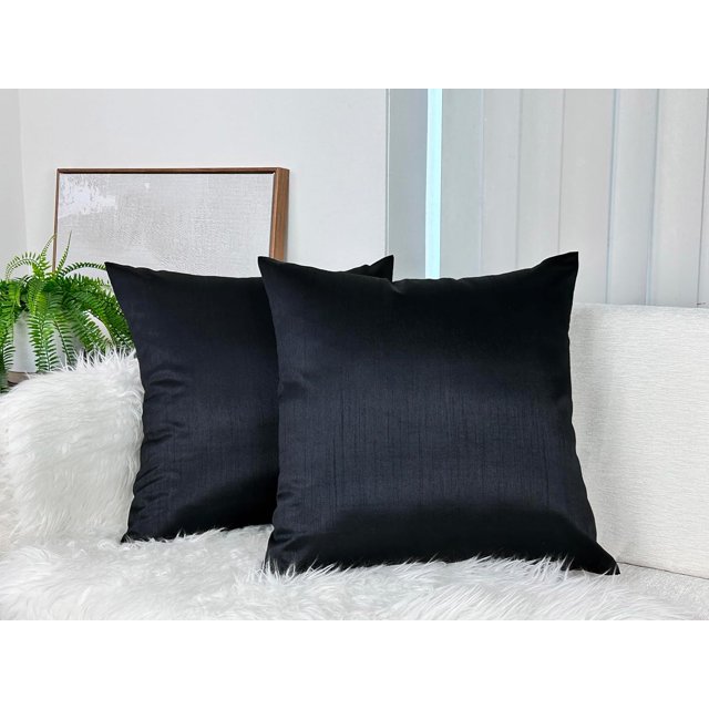 Aiking Home Collection 26x26 Inches Faux Silk Square European Shams, Zipper Closure, Black (Set of 2)