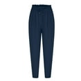 thumbnail image 6 of WREESH Womens Cotton Linen Pants Color and Drawstring Elastic Waist Long Straight Pants Blue, 6 of 9