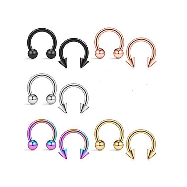 10 piercings circulares de acero quirúrgico con forma de herradura y forma de cono estilo punk para el tabique nasal, la ceja y la oreja, joyería corporal de 8 mm