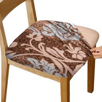 Stretch Printed Chair Seat Covers with Elastic Ties and Button, Removable Washable Dining Upholstered Chair Protector Seat Cushion Slipcovers for Dining Room, Office,Brown 4 Pack