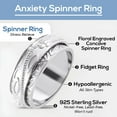 thumbnail image 5 of Anxiety Ring for Women 925 Sterling Silver Spinning Spinner Rings for Men Oxidized Concave Floral Engraved Boho Jewelry Band Meditation Stress Relief Women Size 6 Christmas Gifts, 5 of 10