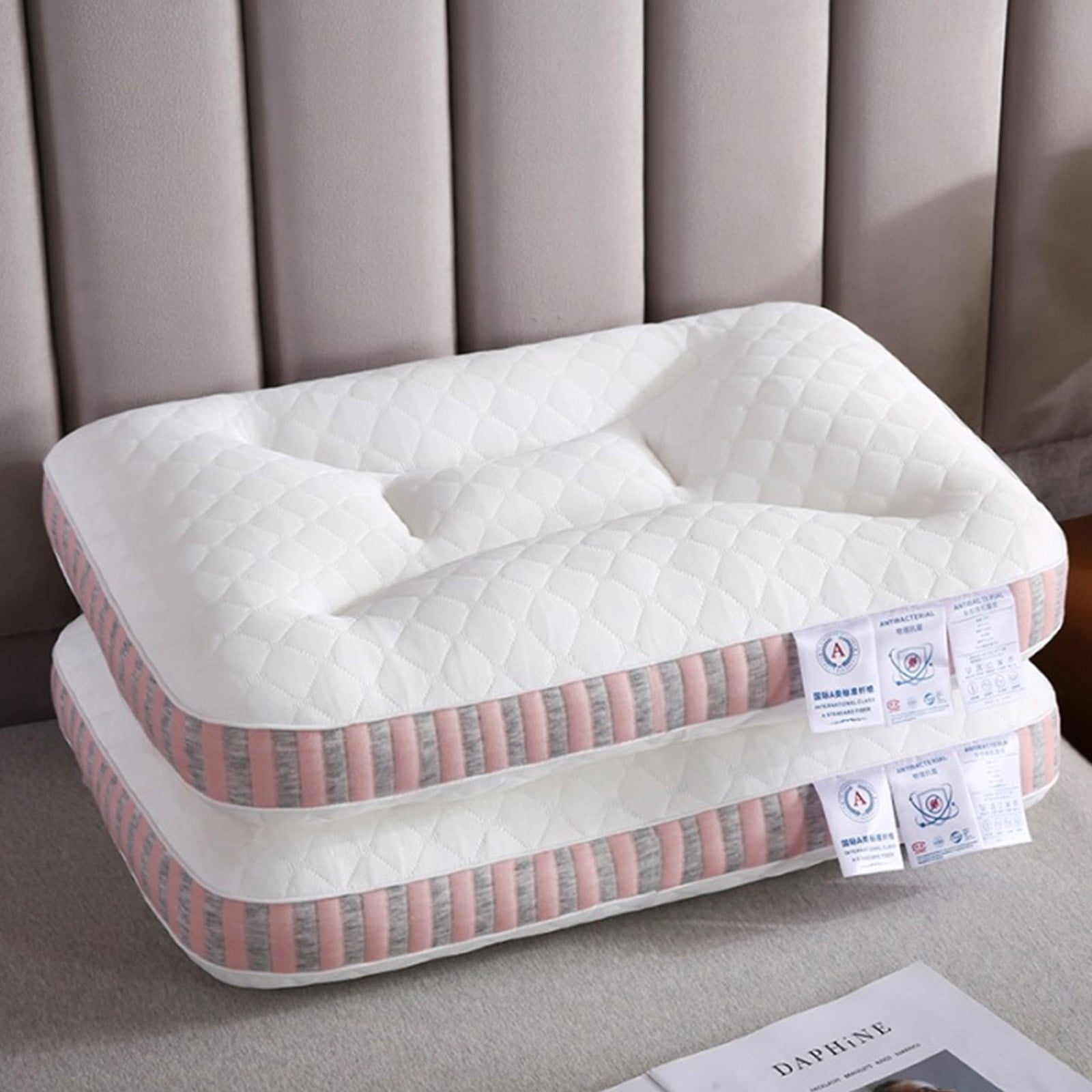 Kchsji Sponge Adjustable Pillow 16.5" x 25.6" Side Back Stomach Sleeping Pillow Soft Ergonomic Neck Cervical Spine Support for Bedroom Living Room Nap Travel Comfortable Rest Relax Sleep Aid