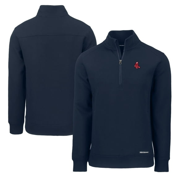 Men's Cutter & Buck  Navy Boston Red Sox Cooperstown Collection Roam Eco Recycled Quarter-Zip Pullover