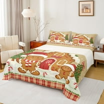 Manfei Funny Gingerbread House Full Size Sheets 4pcs, Merry Christmas Xmas Bed Sheets, Kids Happy New Year Sheet Sets, Super Cozy Room Decor