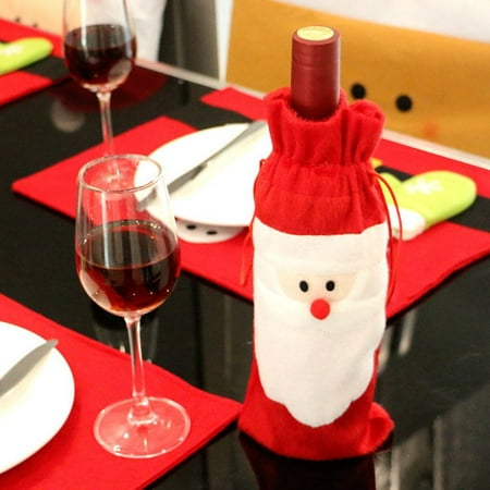 

Peryerana Santa Claus Christmas Red Wine Bottle Cover Bags Christmas Dinner Decoration