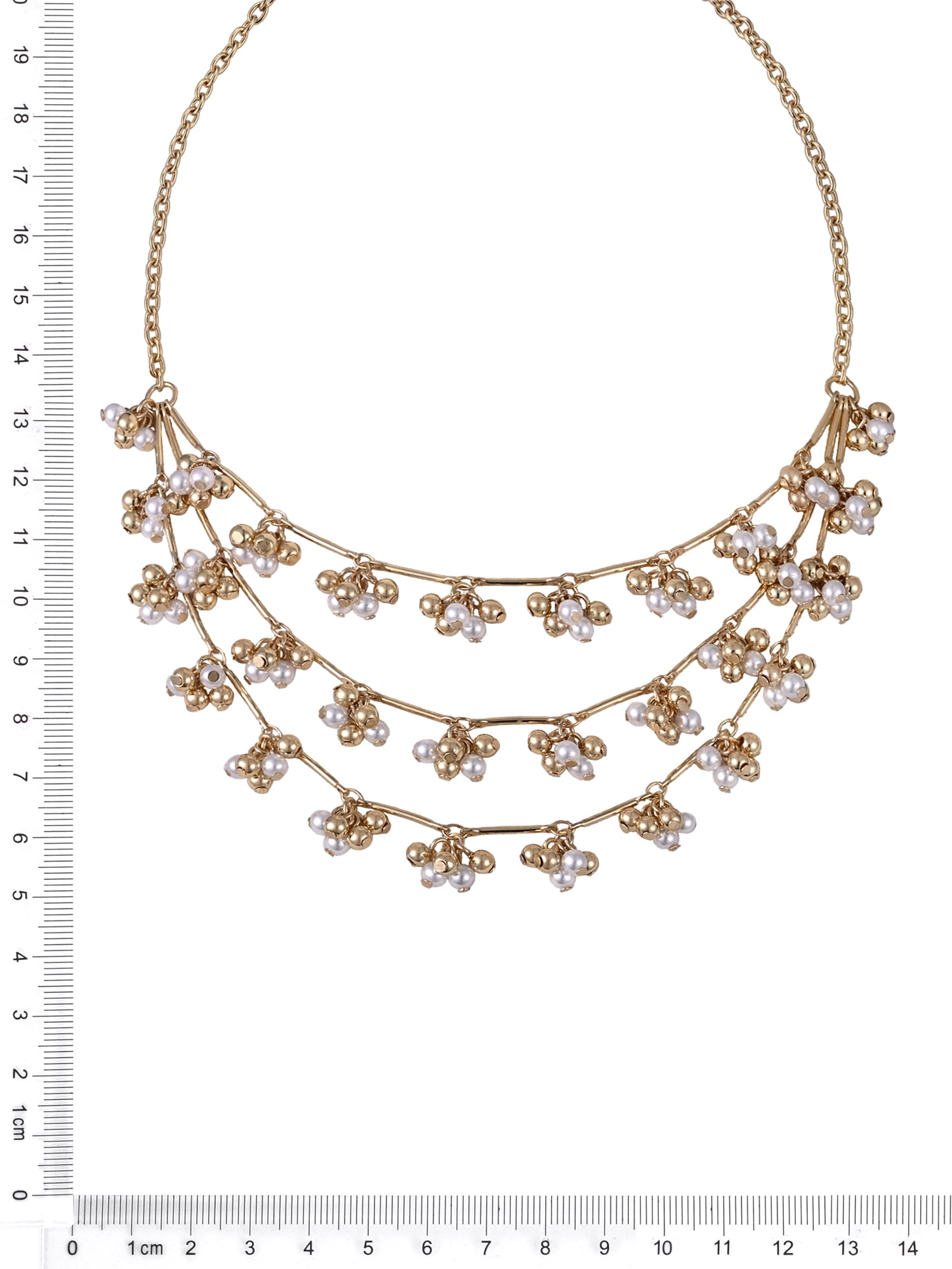Scenario Women's Gold-Tone 3-Row Necklace with Faux Pearl Bead Clusters