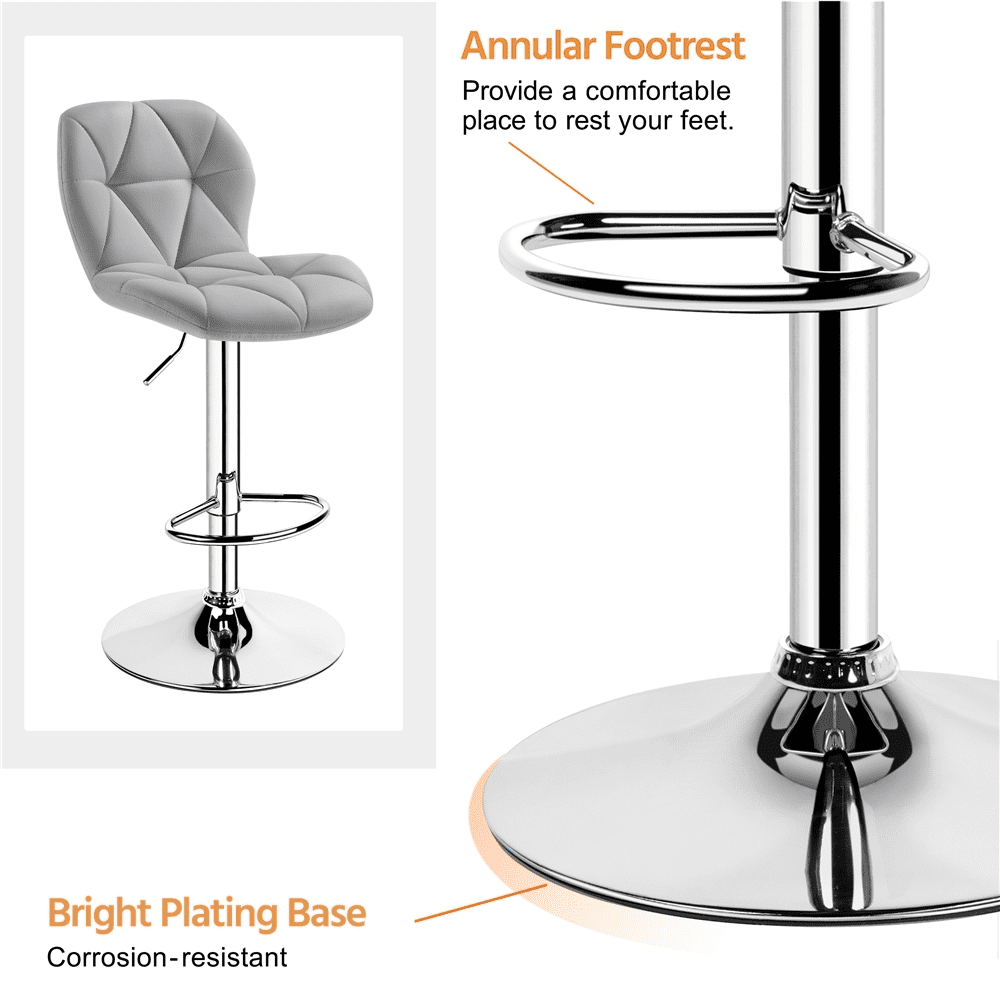 Alden Design Adjustable Counter-Height Faux Leather Modern Barstool, Set of 2, Light Gray