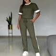 thumbnail image 2 of Women's Casual Side Stripe Drawstring Pants Set with Short Sleeve Shirt, Relaxed Fit Lounge Suit for Travel or Daily Wear, Comfortable Two Piece | CSEONE,Army Green L, 2 of 7