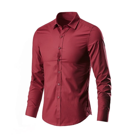 Penkiiy Mens Dress Shirts Long Sleeve Wrinkle-Free Formal Shirts Wedding Dating Business Casual Button Down Shirt S Red