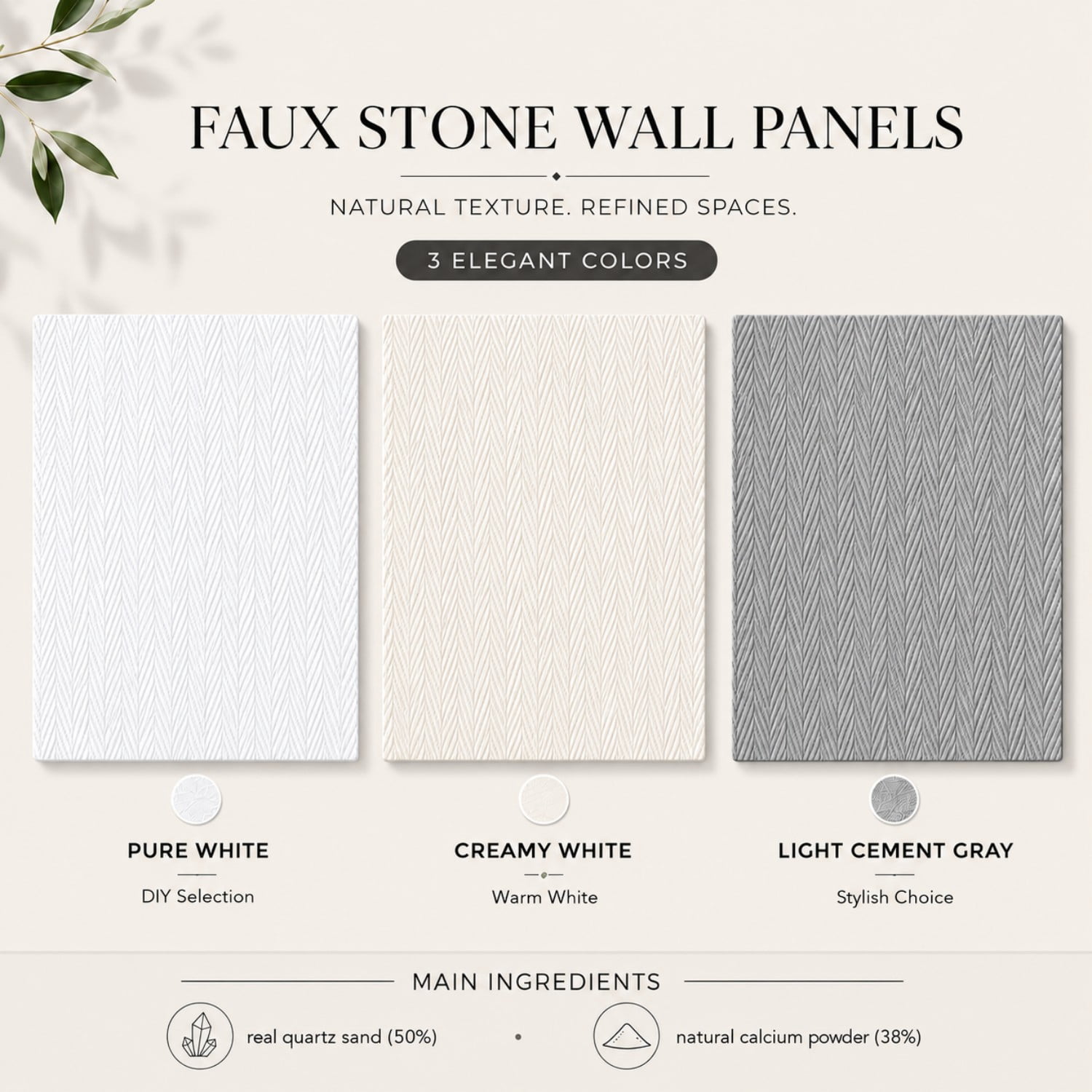 Real3D 8Pcs 24"x24" Faux Stone Wall Panels 3D Textured, Flexible Real Sand Finish Decorative Wall Tiles,White