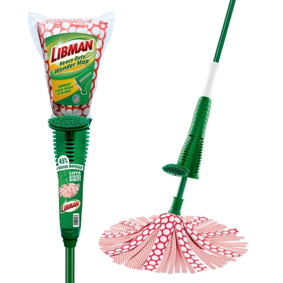 Libman Heavy Duty Microfiber Wonder Mop with Green Handle and Scrub Brush