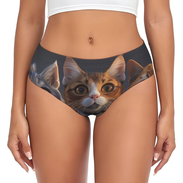 Fotbe Wide Eyed Cartoon Cats Calzones Estampados para Mujer – Ropa Interior de Algodón, Cómoda, Suave y Elástica-3X-Large
