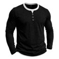 thumbnail image 4 of JTSRKL Mens Stylish Fake Two Piece Tops Crew Neck Button Placket Business Casual Long Sleeve Pullover Breathable Soft Textured Shirts, 4 of 9